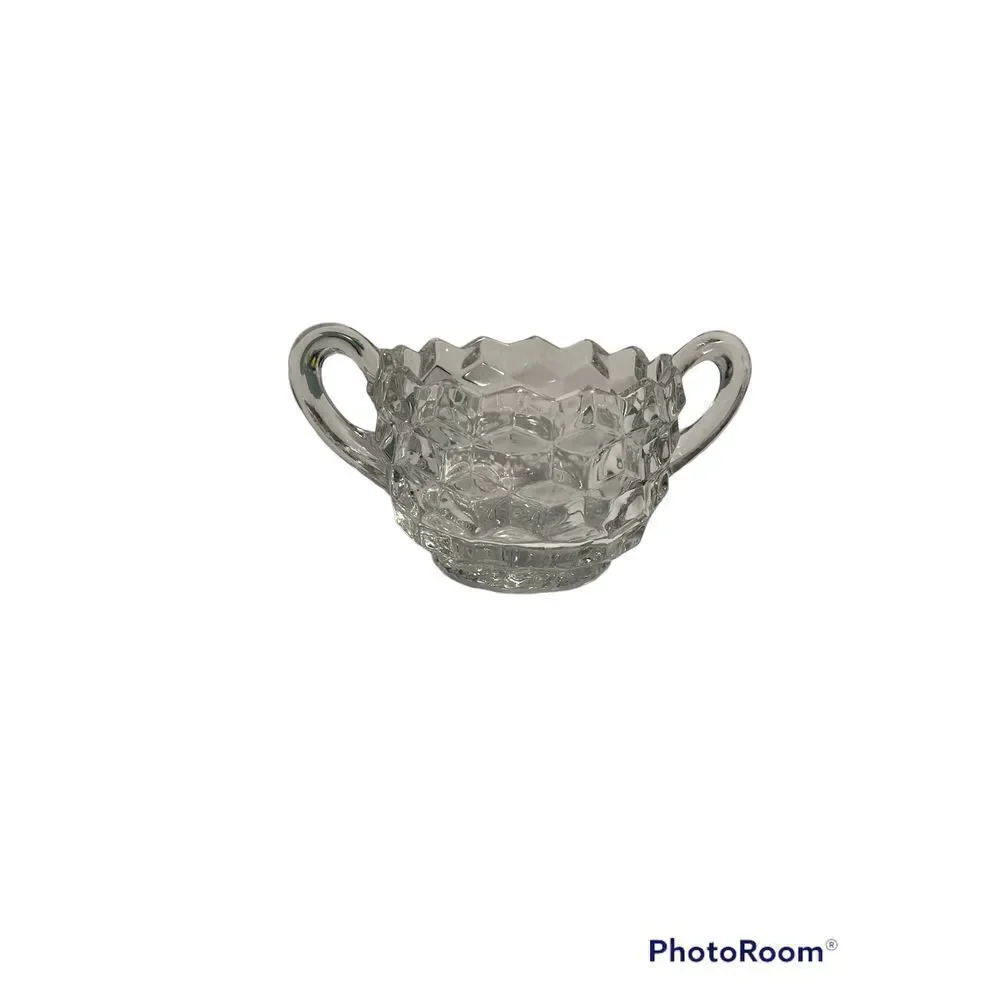 Fostoria Americana Cube Cut Clear Crystal Creamer and Open Sugar Bowl Vintage